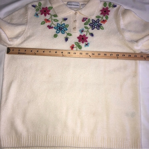 Chenille Knit Floral Embroidered Granny Sweater Ivory Cream Large Off White - Picture 6 of 10